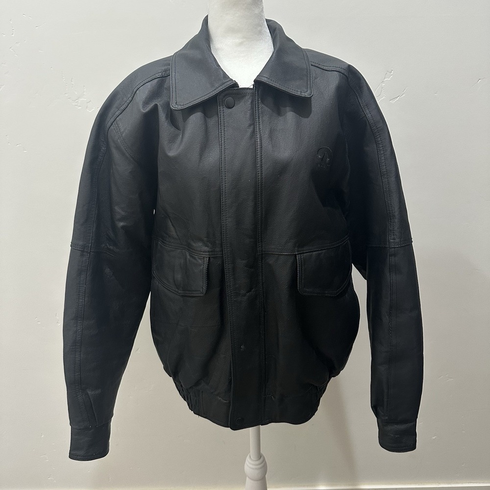 Burk's Bay MENS Leather Bomber Jacket Black Infiniti Logo Fill Zip Size‎ M